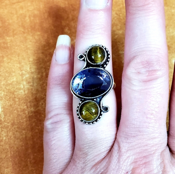 New Amethyst & Tigers Eye Silver Ring. - Picture 5 of 9